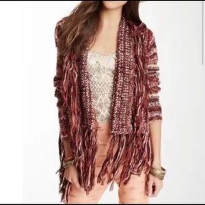 Free People Birkenstock Open Cardigan Boho Fringe Tassle Sweater